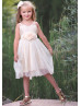Spaghetti Straps Ivory Gold Sequin Tulle Boho Flower Girl Dress